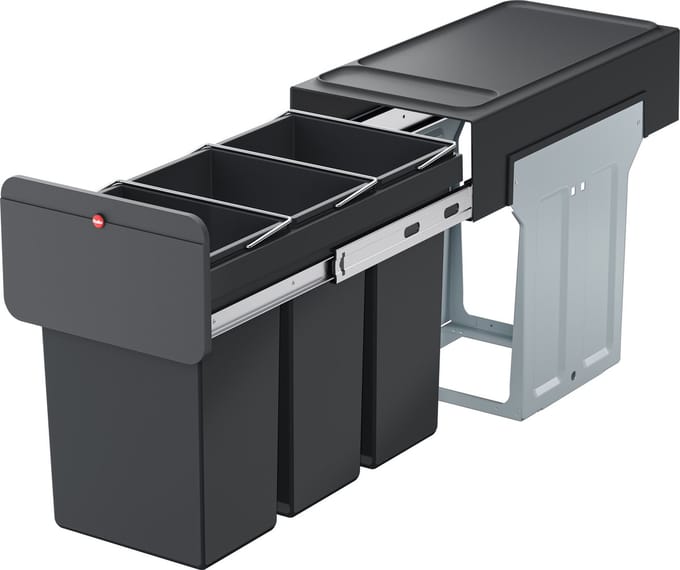 Hailo 0310-300 EcoLine Design Trio L Inbouwafvalemmer 3x10L Met 3 Compartimenten Zwart