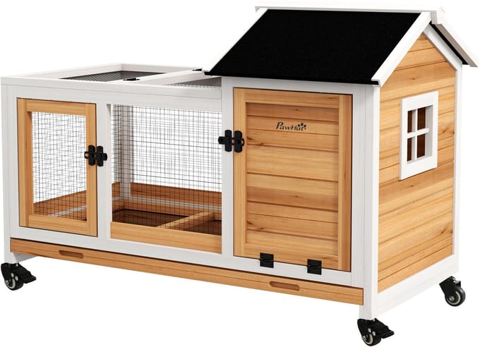 4goodz Houten Konijnenhok met Loopgedeelte - 92x52x67 cm - Bruin