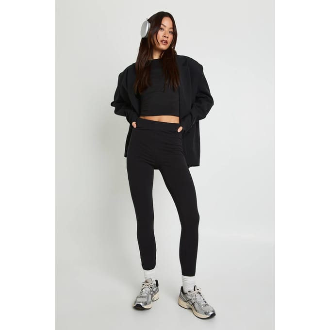 boohoo Dames Legging met hoge taille in lange uitvoering | Zwart | Maat: 40