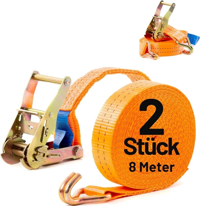 Spanband met ratel 8 meter 1000/2000 kg set van 2