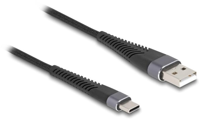 USB-C - USB-A kabel | buigbescherming | USB2.0 | QC 18W | metaal/nylon | zwart | 2 meter