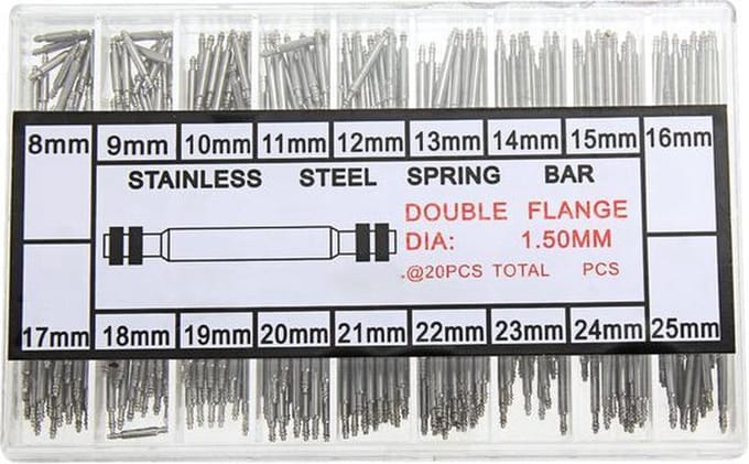 New Age Devi - "Professionele set horlogepinnetjes/pinnen - van 8 t/m 25 mm - Horlogeband-inkorterset - RVS"