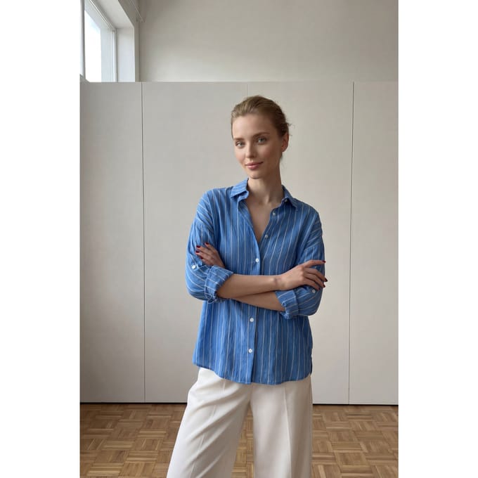 Gestreepte Knoopsluiting Poplin Overhemd