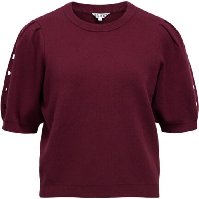 Object bordeaux dames trui   Ronde hals   Regular fit   Ajour patroon   Duurzaam   Korte mouw Bordeaux L