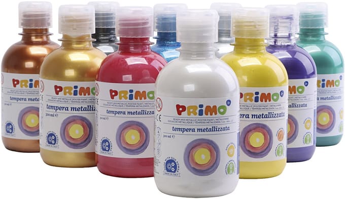 Tempera Verf Metallic , diverse kleuren, 10x300 ml/ 1 doos