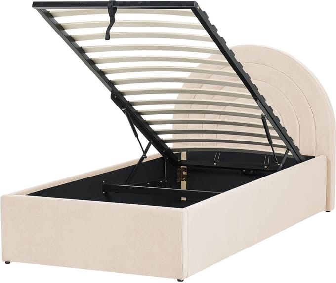 ANET - Bed met opbergruimte - Beige - 90 x 200 cm - Fluweel