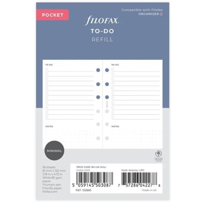 Filofax organiser interieur, formaat pocket, to do