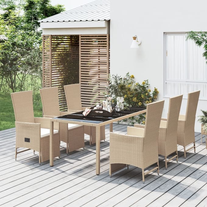 vidaXL - 7-delige - Tuinset - met - kussens - poly - rattan - beige