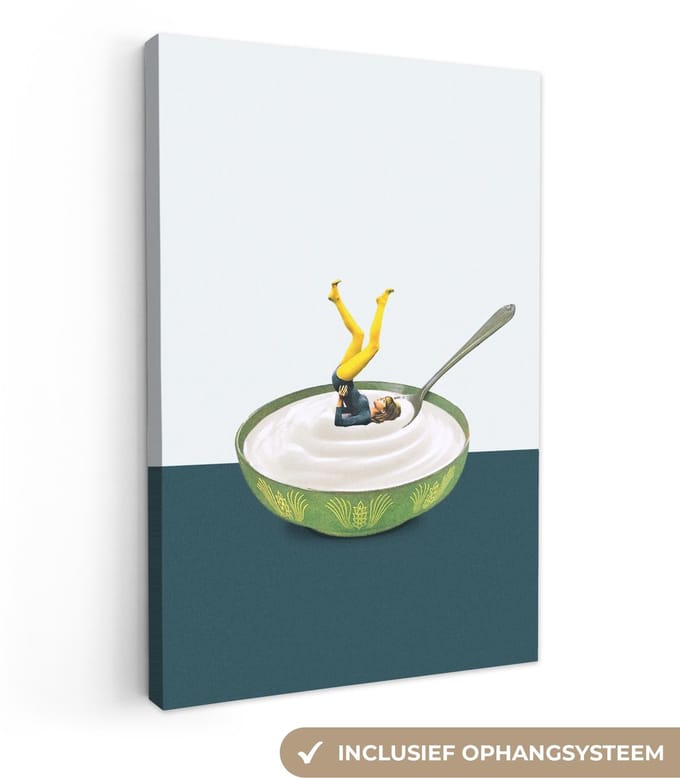 Canvas - Abstract - Yoghurt - Mens - Lepel - Abstracte - 60x90 cm - Schilderijen op canvas - Canvas schilderij