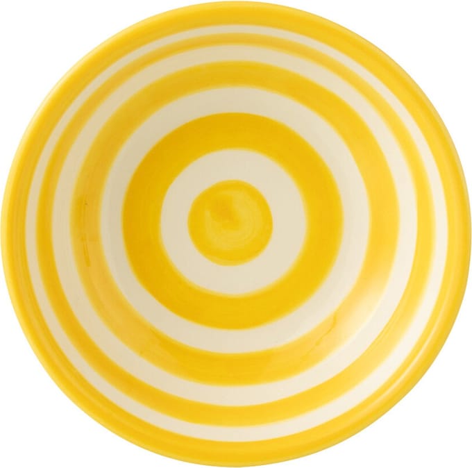 J-Line kom Granada Stripes Low - keramiek - wit/geel - small - Ø 14 cm