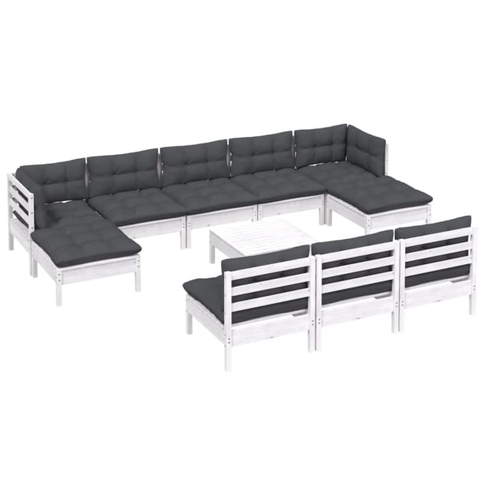 vidaXL - 11-delige - Loungeset - met - kussens - grenenhout - wit