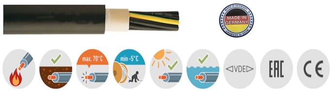 NYY-J aardkabel 3x1,5mm², 3x2,5mm², 5x1,5mm², 5x2,5mm²