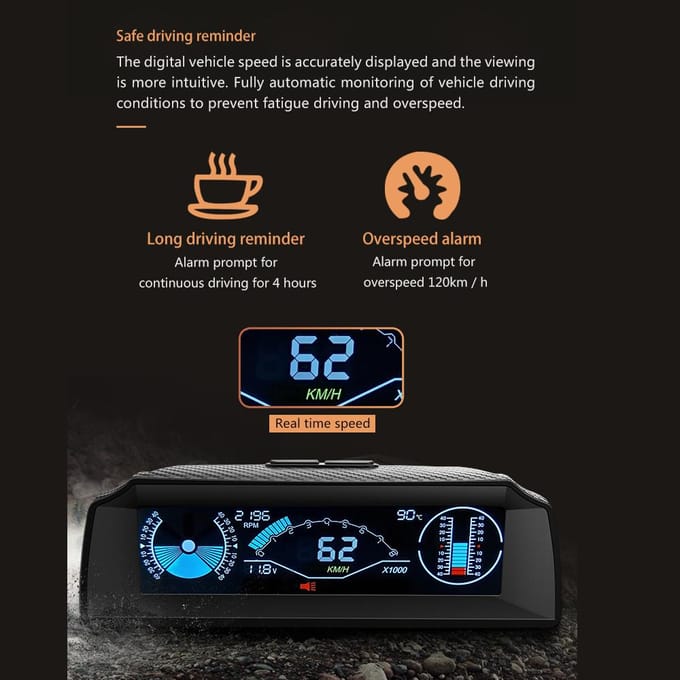 Auto Headup Display LCD Digitale Snelheidsmeter Multifunctionele Inclinometer Hoek Hellingmeter Ondersteuning zwart