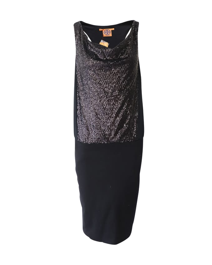 Tory Burch Racerback Jurk in Zwart Pailletten Polyester