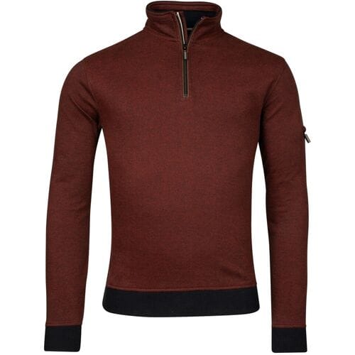 Baileys Trui Sweatshirt Half Zip Yarn Dyed Jacquard Doubleface Interlock Deep Orange / male
