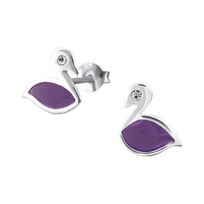 Princess Oorbellen Zwaan - 925 Zilver E-Coating - Dier - ∅9 mm