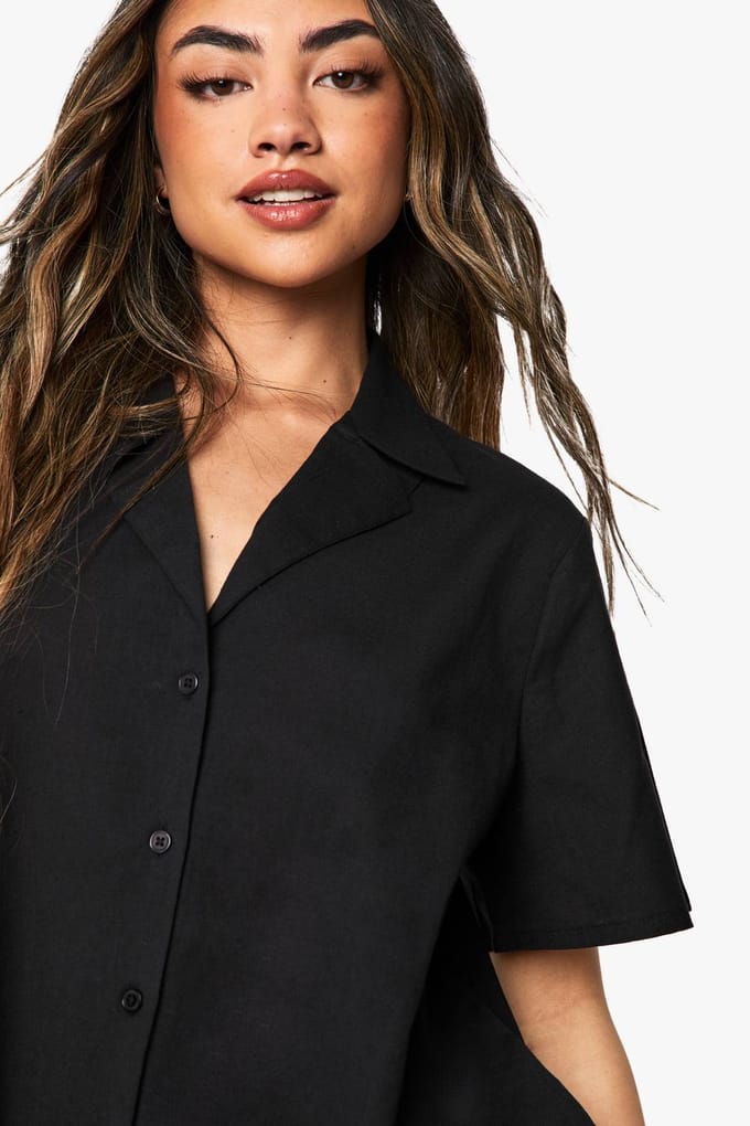 boohoo Dames Oversized Resort Shirt met Korte Mouwen | Black | Maat: 8