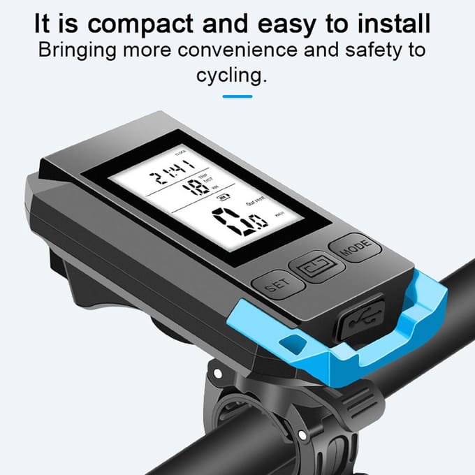 Compteur de vitesse de vélo multifonctionnel sans fil, avec lumière et klaxon USB vert