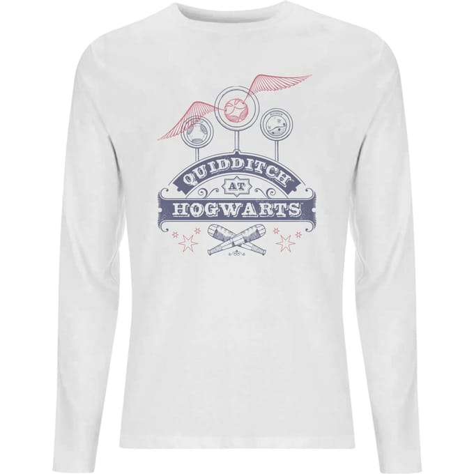 Harry Potter Quidditch At Hogwarts Men's Long Sleeve T-Shirt - White - L