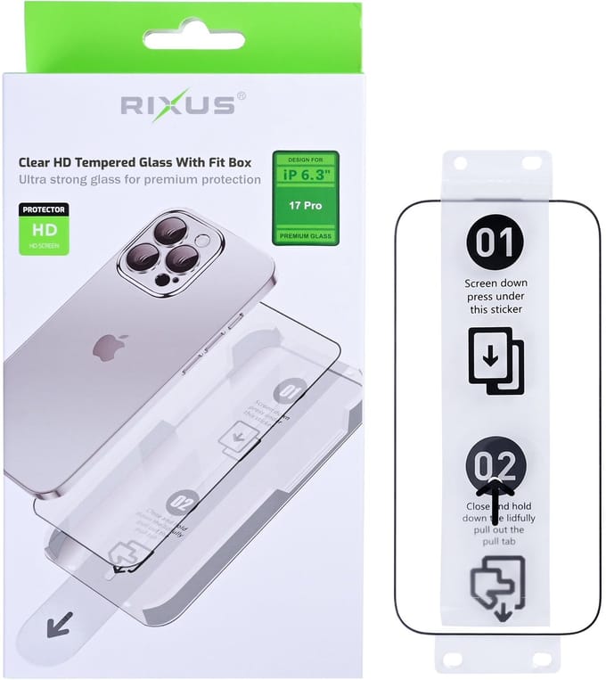 Rixus Clear HD Tempered Glass With Fit Box For Apple iPhone 17 Pro