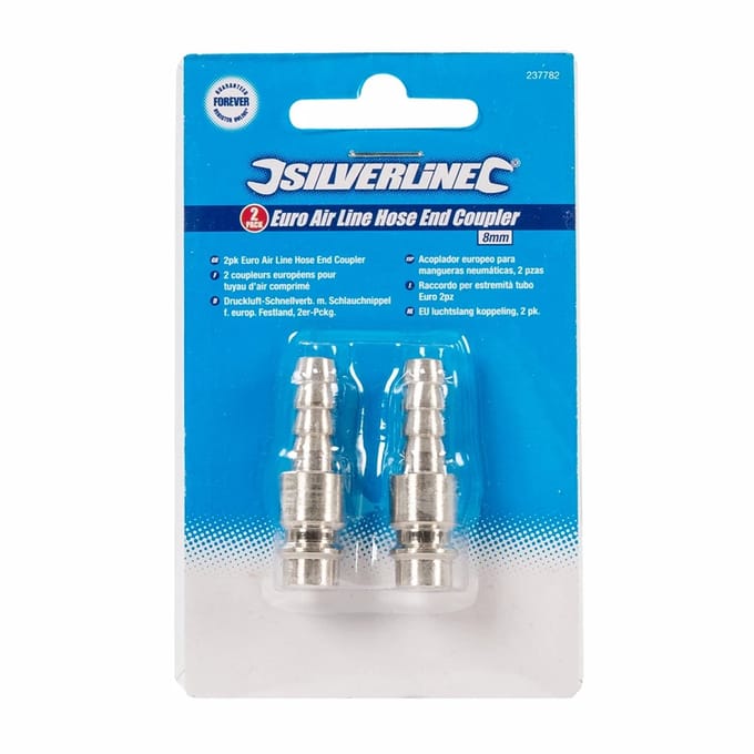 Silverline Luchtslangkoppeling - 8 mm - Bajonet - 2 stuks - Gepolijst - 40 mm lengte