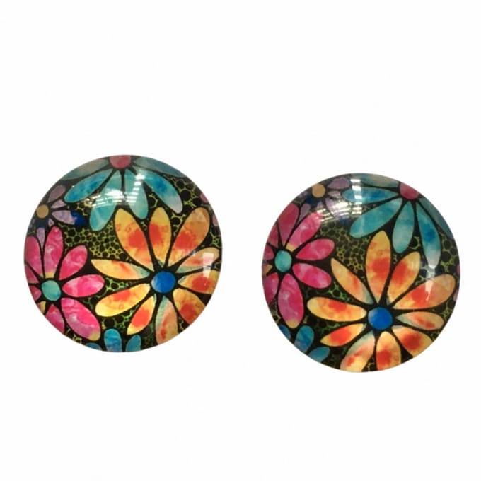 Clip oorbellen-Bloem Gekleurd-2 cm