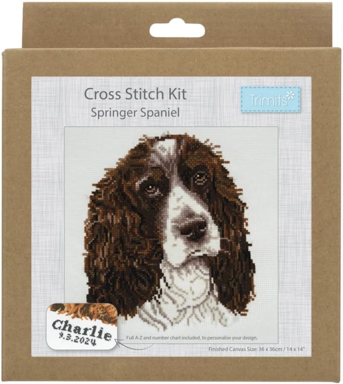 Borduurpakket telpatroon 36cm x 36cm springer spaniel