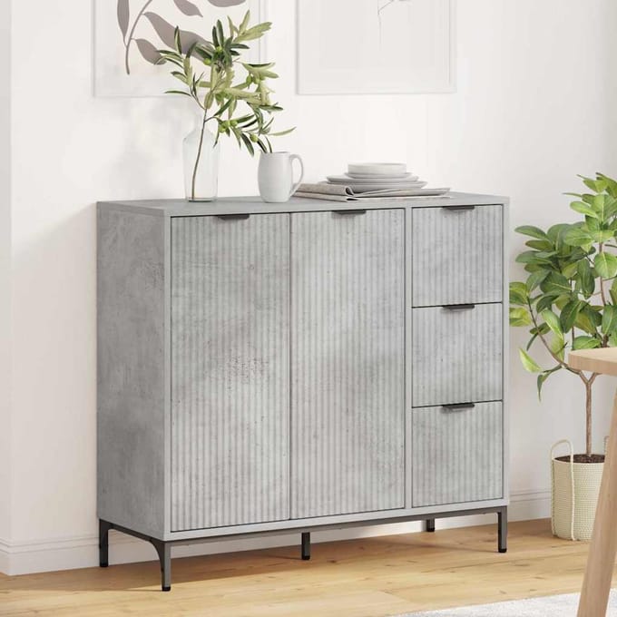 vidaXL - Dressoir - Beton - Grijs - 89,5 - x - 33 - x - 82 - cm - Bewerkt - hout