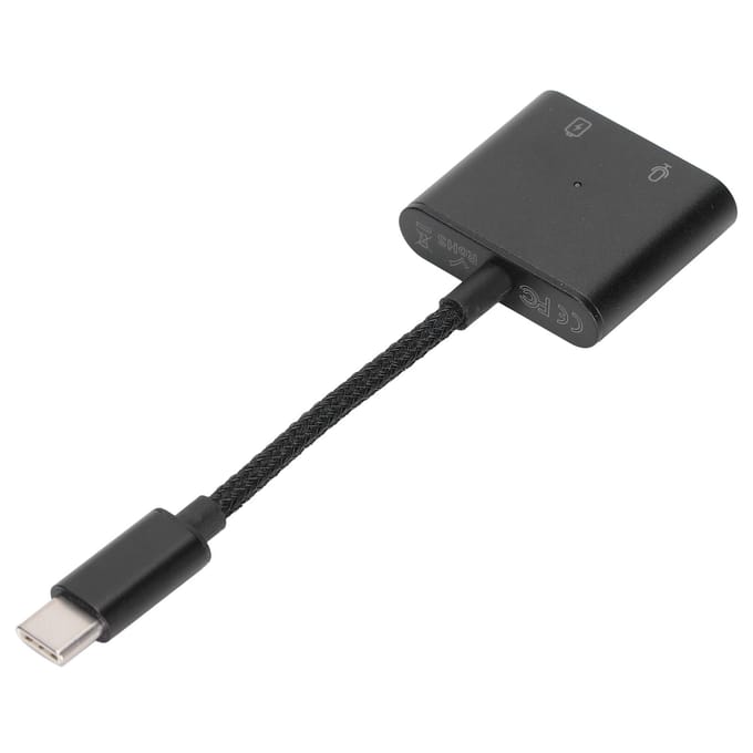 2 in 1 Type C naar Type C o Adapter Type C naar AUX-aansluiting met USB C PD 60W Snel Laadadapter zwart