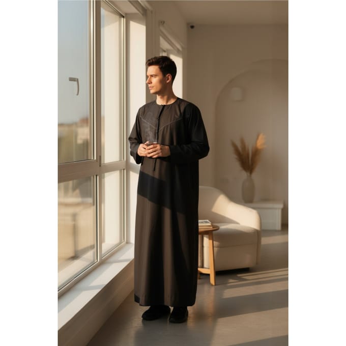 Heren grijze Ramadan Eid Marokkaanse Jubba Robe Kaftan Djellaba Thobe LFS-TT-008