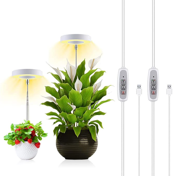Plantgroeilicht Helderheid Dimbaar 2/4/8 uur Timing Mini Circle Leds-lamp voor kamerplanten wit