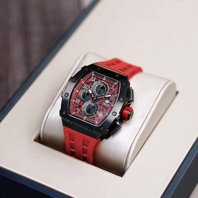 Horloge - TSAR BOMBA - Tonneau - Luxe - Waterdicht 5 ATM - Chronograaf wit