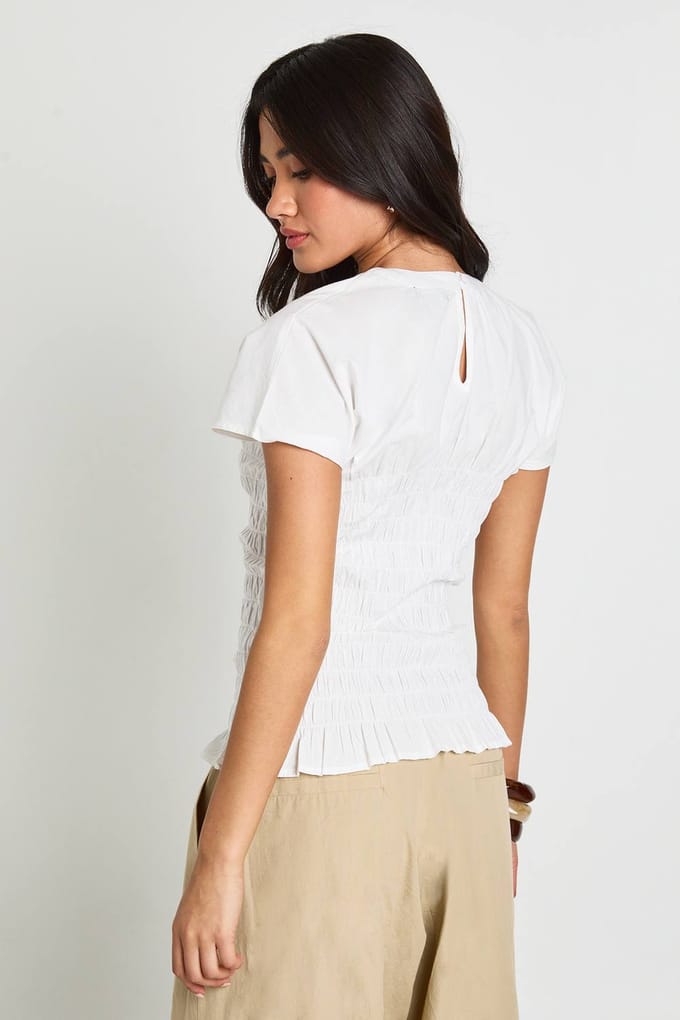 boohoo Dames Katoenen Poplin Top Met Smok | Wit | Maat: 40