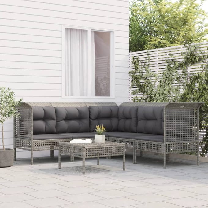 vidaXL - 6-delige - Loungeset - met - kussens - poly - rattan - grijs