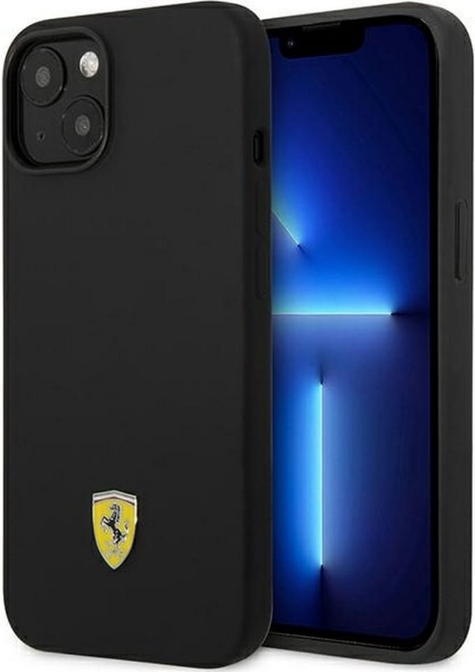 Ferrari Silicone Metal Logo Magsafe Case for iPhone 14 - Black