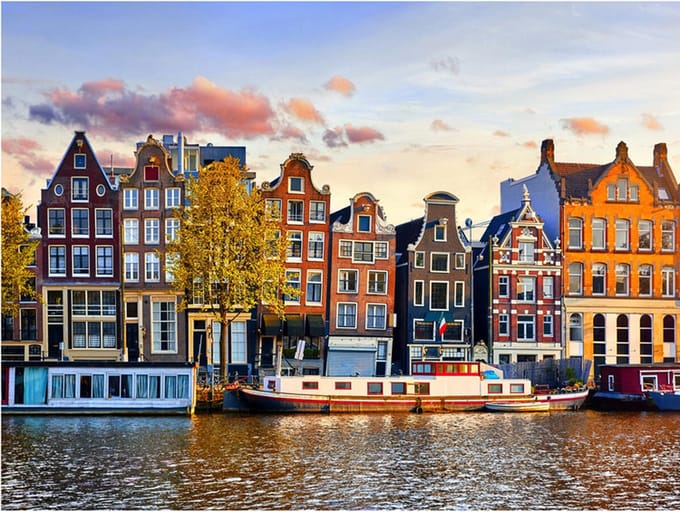 Diamond Painting Set - Amsterdam Grachtenpand Woonboten Amstel - incl. Pen & Wax - 30x40cm