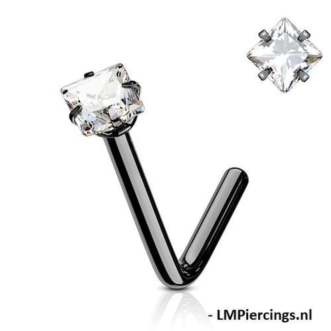 Neuspiercing L-Bend vierkant CZ steen 0.8x6x2.5 - zwart - LMPiercings
