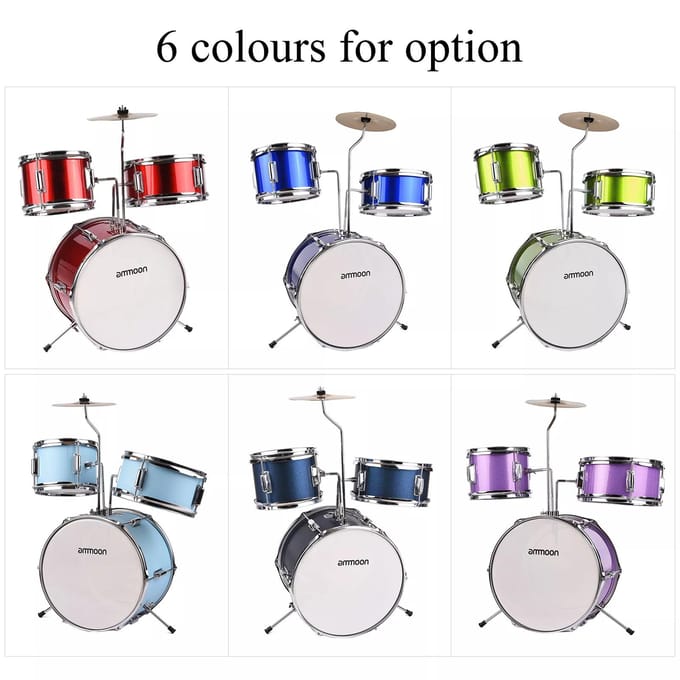 ammoon 14 pouces 3-Piece Kids Drum Set avec trône réglable Cymbale Pédale Pilons Musical violet