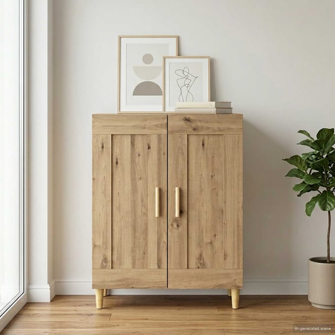 vidaXL - Dressoir - Artisanaal - eiken - 69,5 - x - 34 - x - 90 - cm - Bewerkt - hout