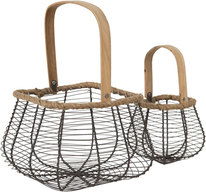 Clayre & Eef Decoratie Mand Set van 2 Bruin Ijzer Hout Mand