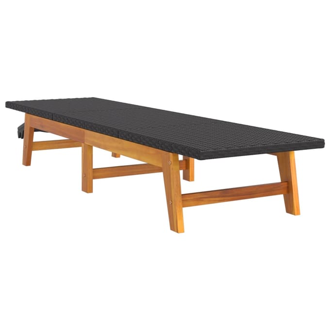 vidaXL - Ligbed - poly - rattan - en - massief - acaciahout - zwart - en - bruin