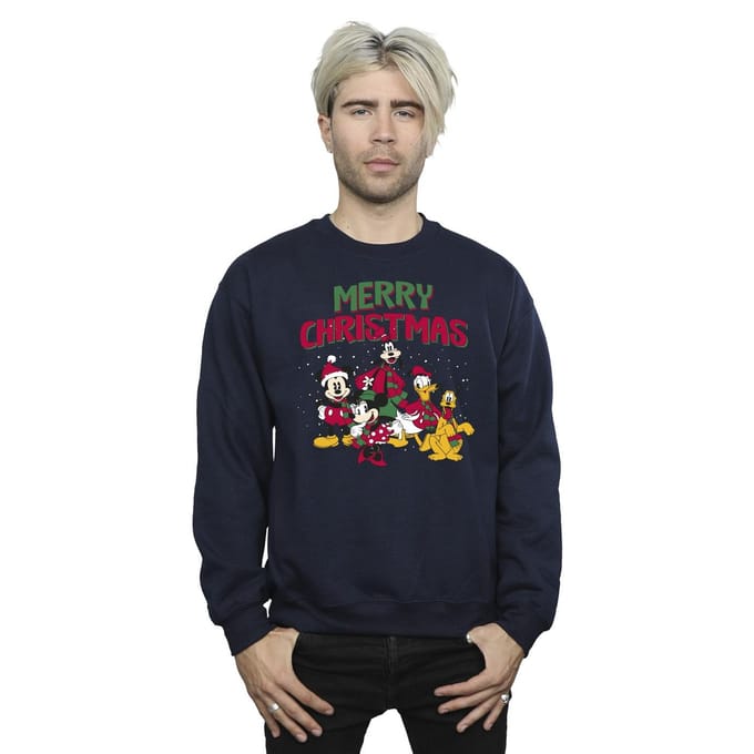 Disney Heren Mickey Mouse Vrolijk Kerstfeest Figuren Sweatshirt (Marineblauw)