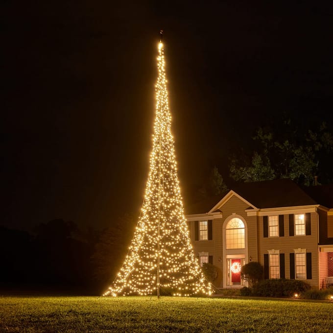 Fairybell vlaggenmast kerstboom - 10 m - 2.000 warm witte ledlampjes - exclusief vlaggenmast