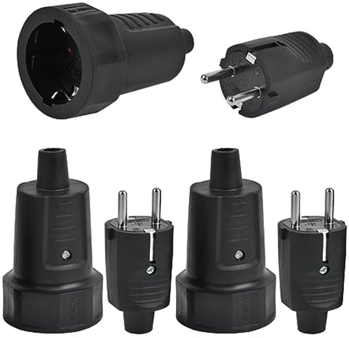 3-pack rubberen geaarde stekker & koppeling met knikbescherming - 250V, 16A, IP44