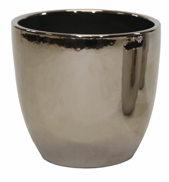Mega Collections Bloempot Emperor Bullet - rond - zilver - D29 x H30 cm - glans