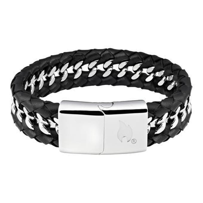 Zippo gevlochten armband leer/staal - 20 cm