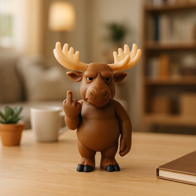 AnimalsAttitude - Middelgroot Eland figuur met attitude – Middelvinger bureau decoratie, grappig cadeau, 3D-geprinte verzamelbare figurine
