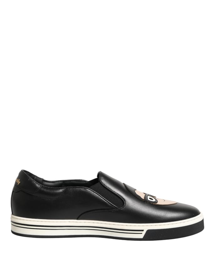 Dolce & Gabbana Zwarte Leren Signature Figures Sneakers Schoenen