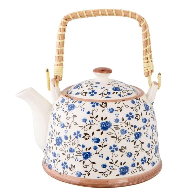Clayre & Eef Theepot met Filter 700 ml Blauw Keramiek Bloemen