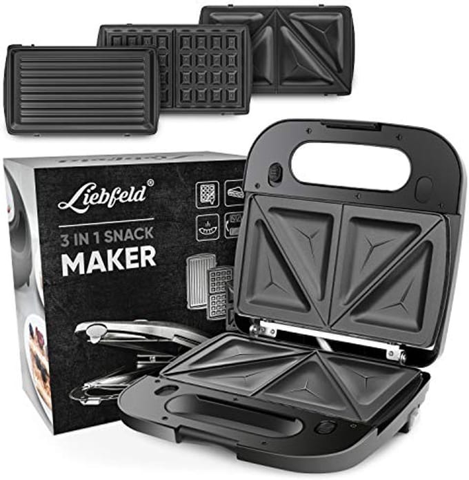 3-in-1 Sandwichmaker met Verwijderbare Platen en Receptenboek